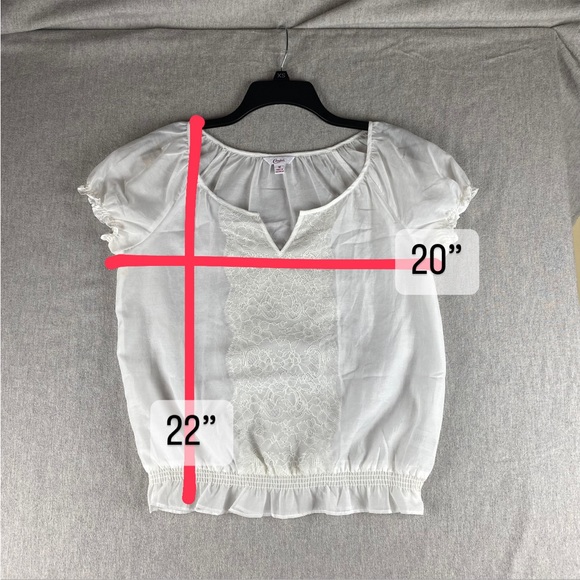 Candies White Blouse Semi Sheer Center Lace Short Elastic Puff Sleeves Top Med. - Picture 12 of 16